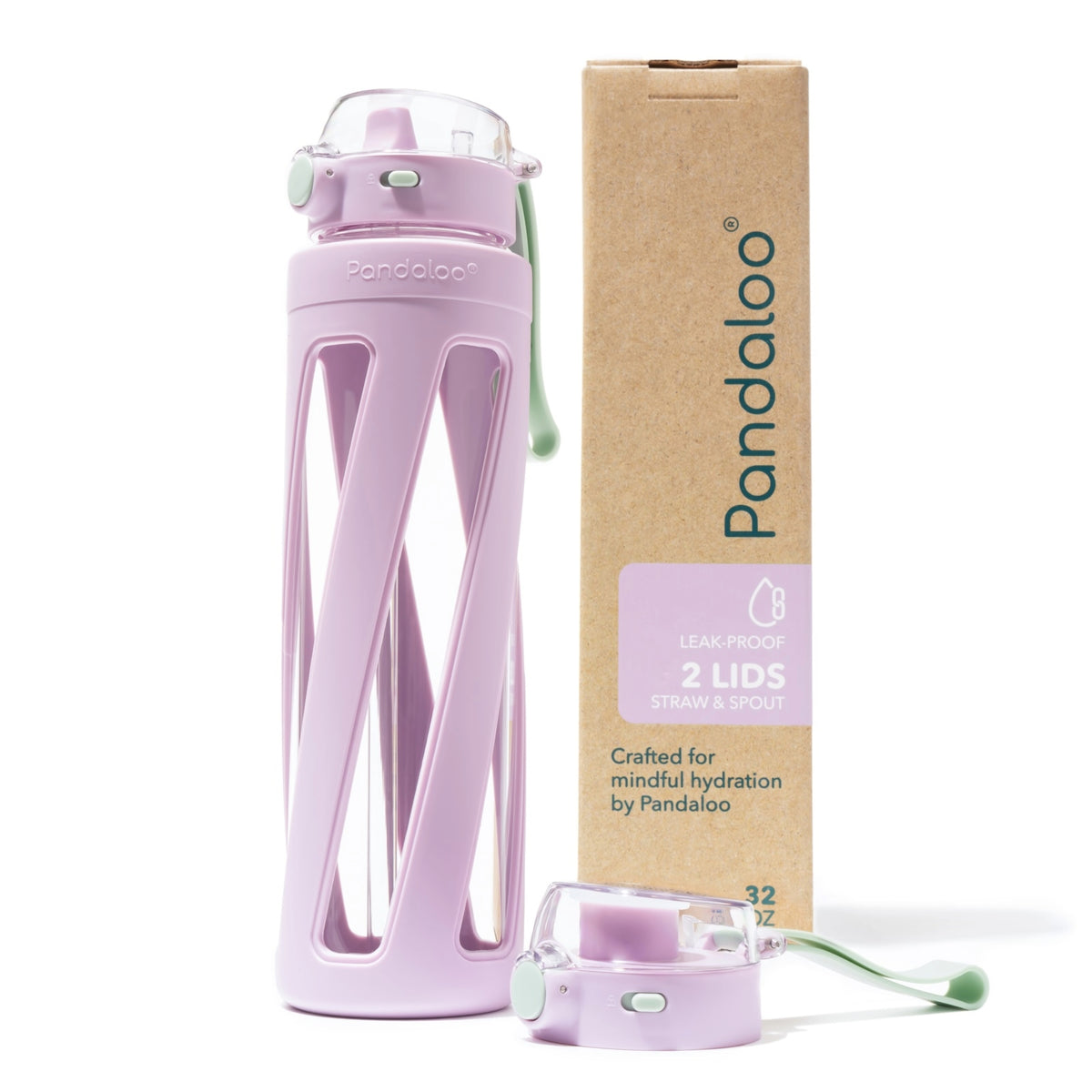 Pandaloo Orbit 32 oz glass water bottle in Lilac Rhapsody