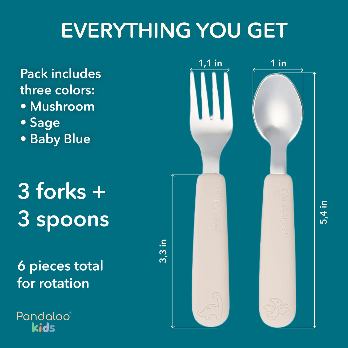 Kids Cutlery Set – Creamy Mushroom + Sweet Sage + Baby Blue