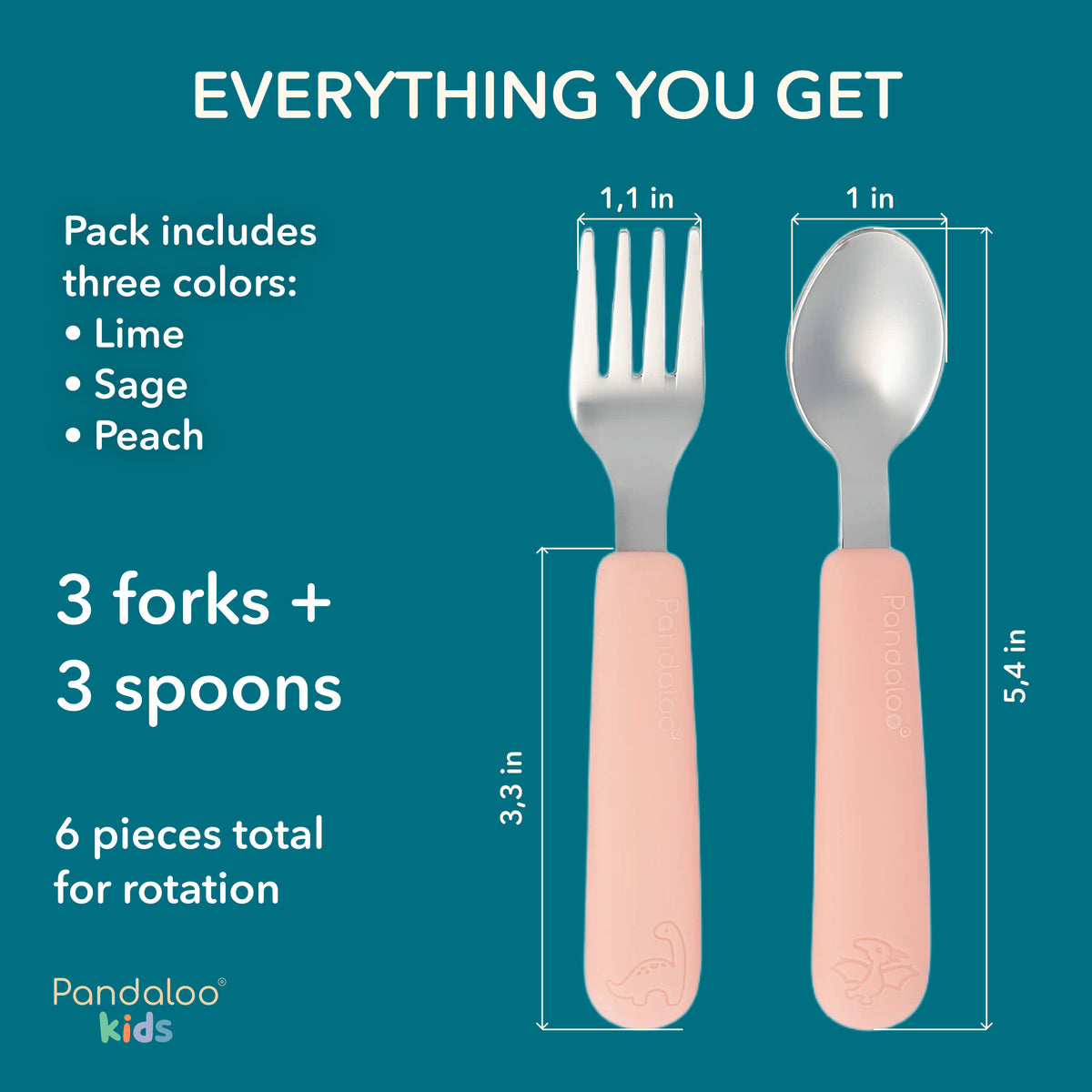 Kids Cutlery Set – Lime + Sweet Sage + Peach