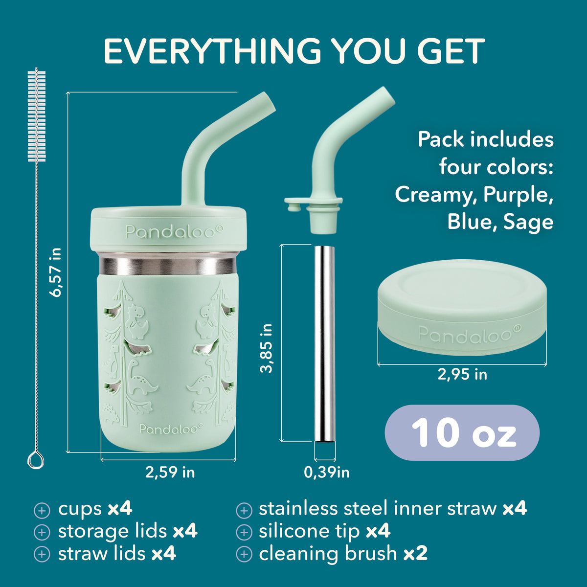 Kids 10 oz Stainless Steel Smoothie Cups 4-Pack – Creamy Mushroom + Deep Purple + Baby Blue + Sweet Sage