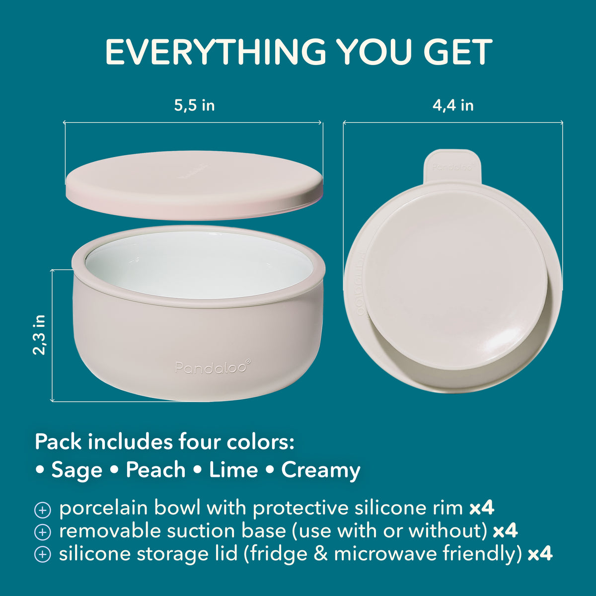 Kids Porcelain Bowls 4-Pack – Creamy Mushroom + Sweet Sage + Lime + Peach