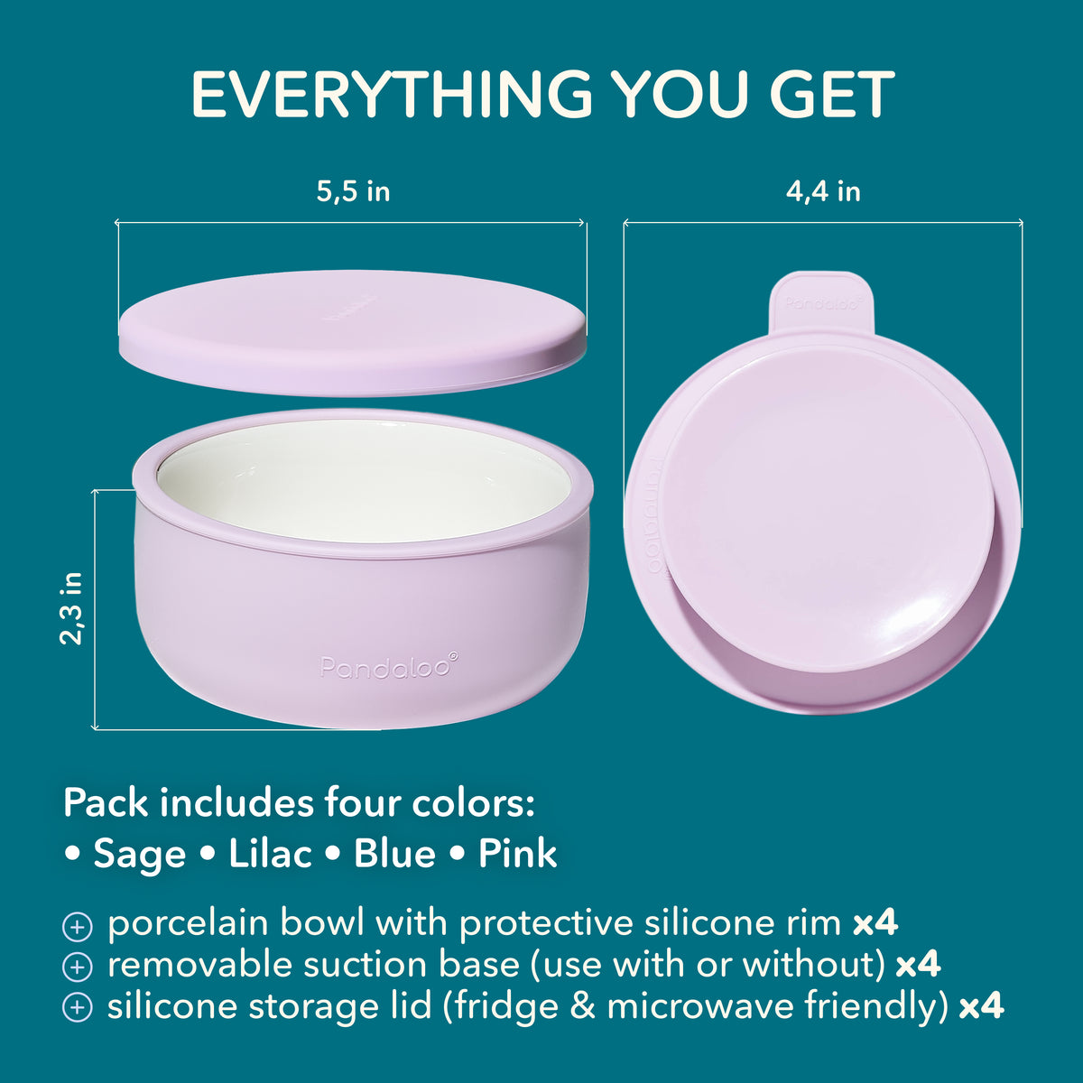 Kids Porcelain Bowls 4-Pack – Bubblegum Pink + Sweet Sage + Baby Blue + Lilac Rhapsody