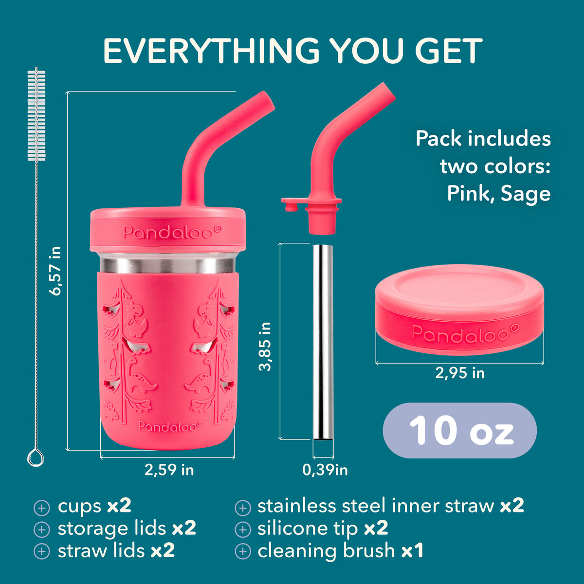 Kids 10 oz Stainless Steel Smoothie Cups 2-Pack – Bubblegum Pink + Sweet Sage