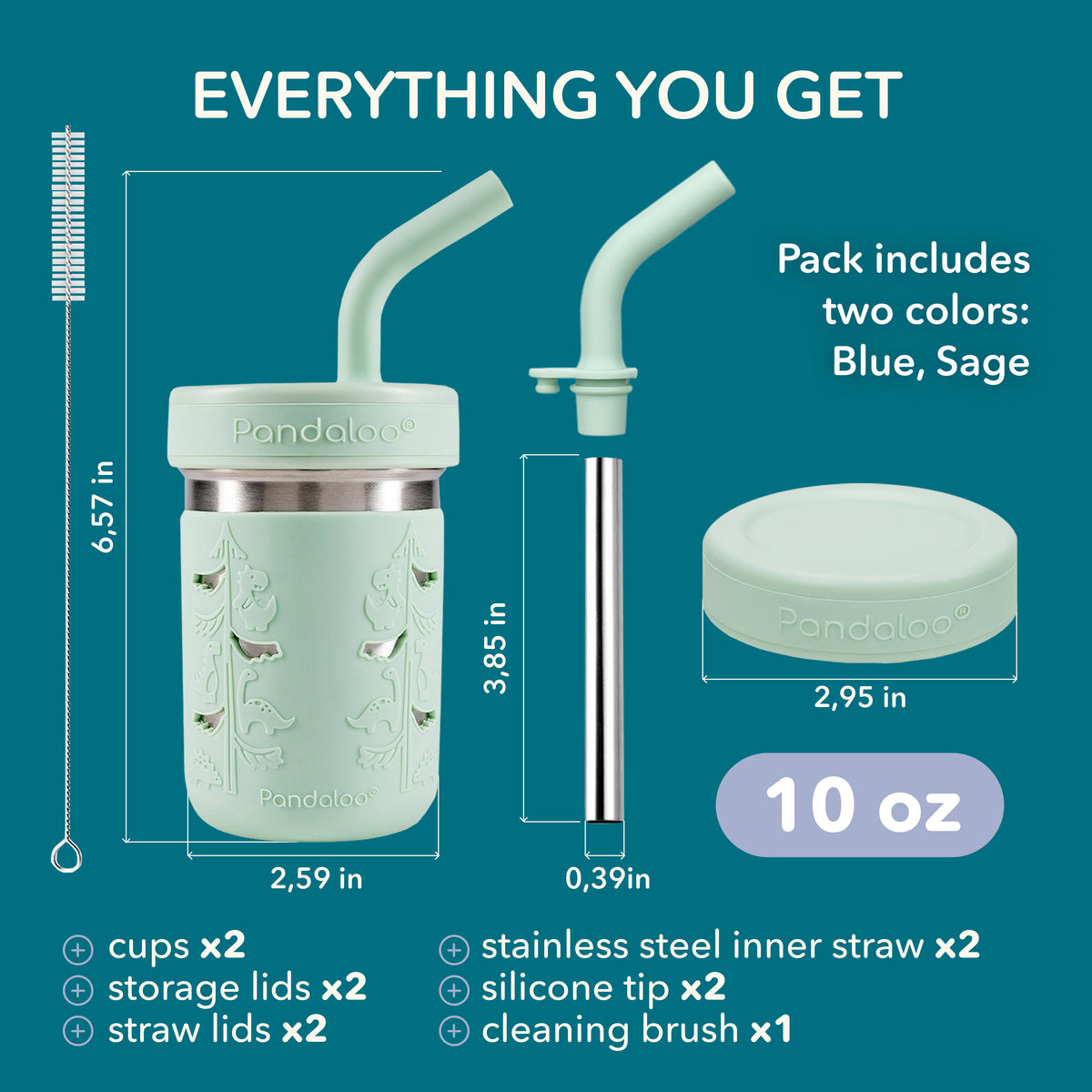 Kids 10 oz Stainless Steel Smoothie Cups 2-Pack – Baby Blue + Sweet Sage