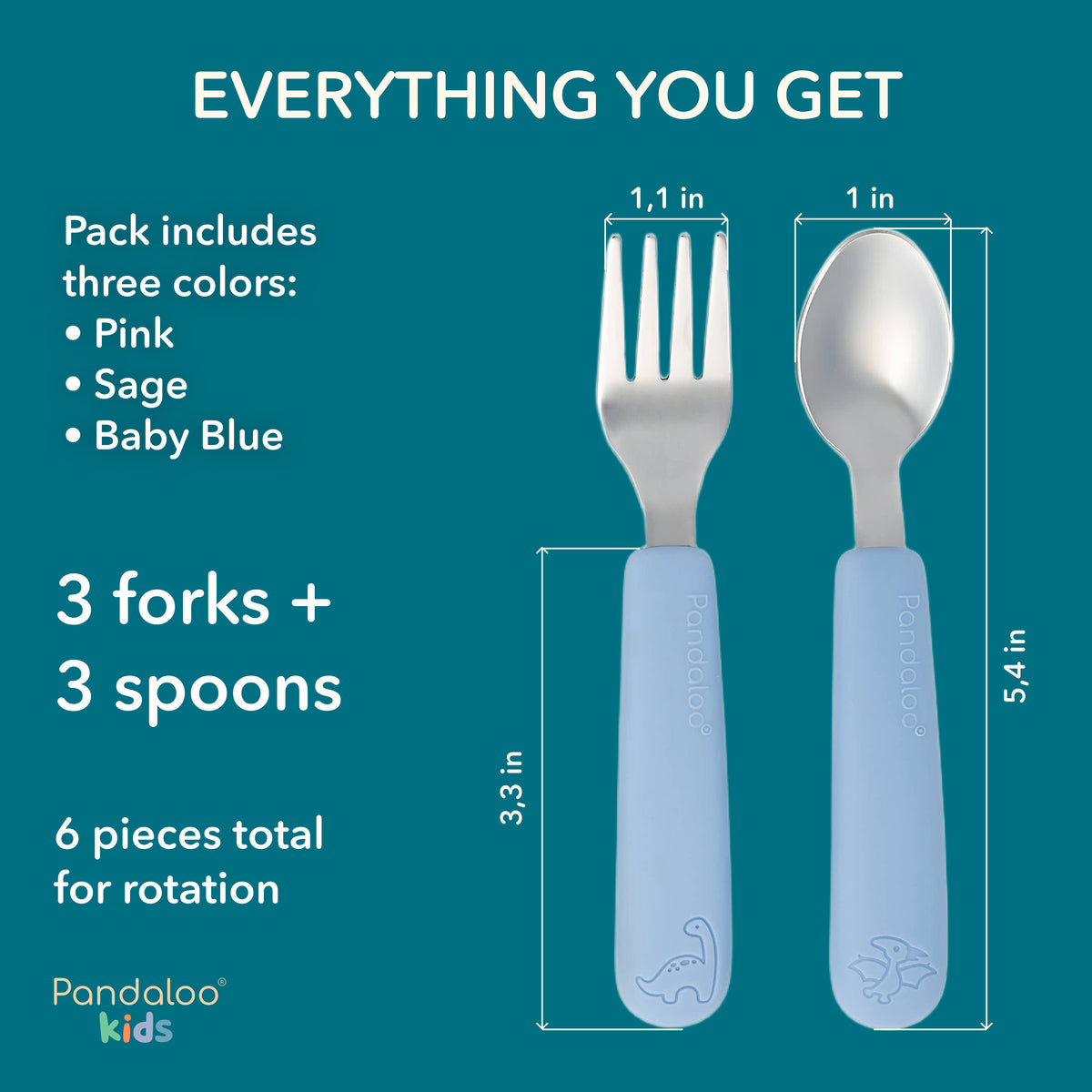 Kids Cutlery Set – Pink + Sweet Sage + Baby Blue