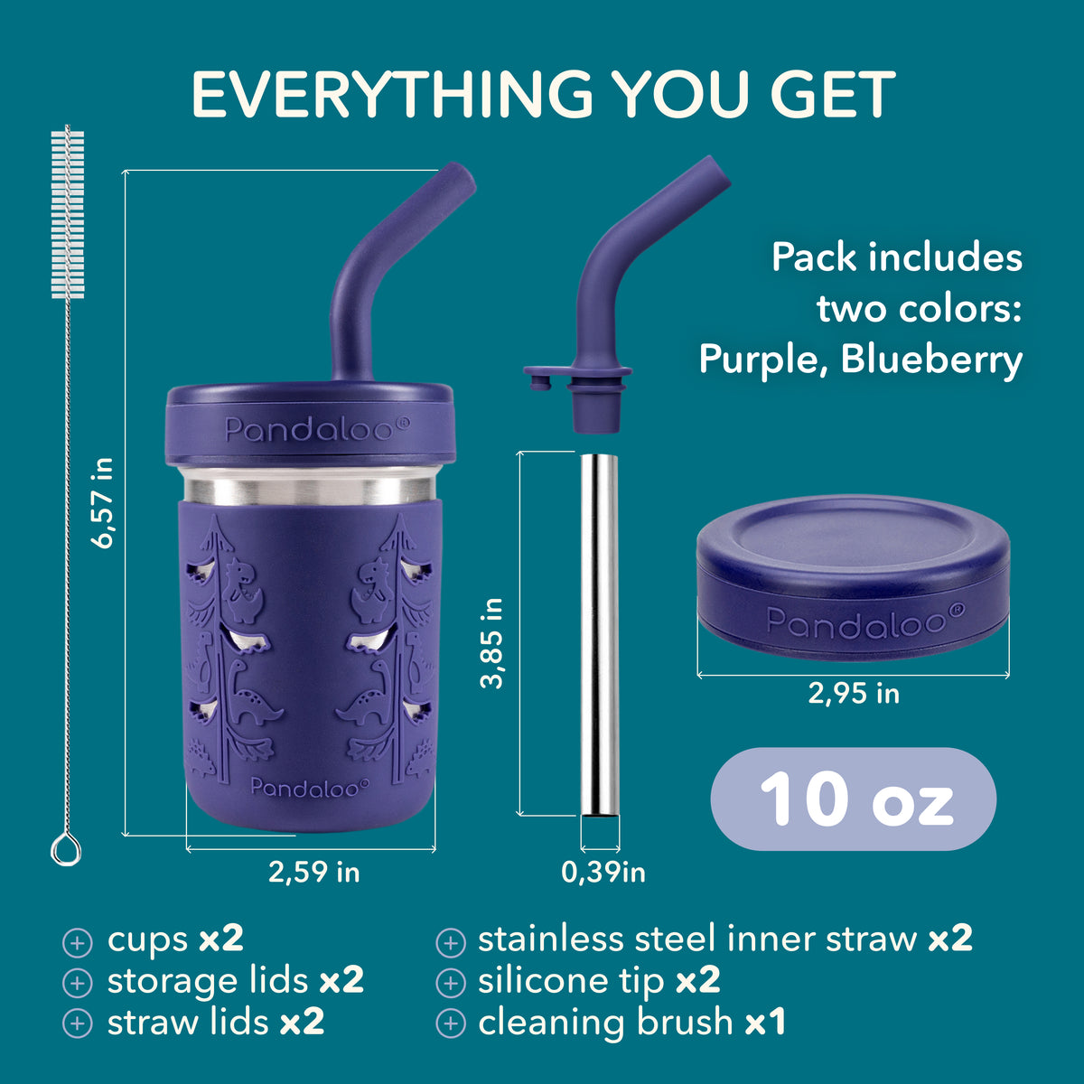 Kids 10 oz Stainless Steel Smoothie Cups 2-Pack – Deep Purple + Blueberry