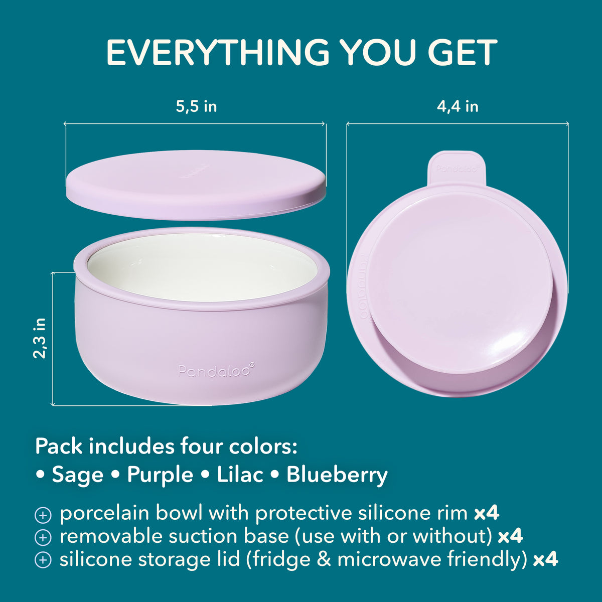 Kids Porcelain Bowls 4-Pack – Blueberry + Sweet Sage + Purple + Lilac Rhapsody