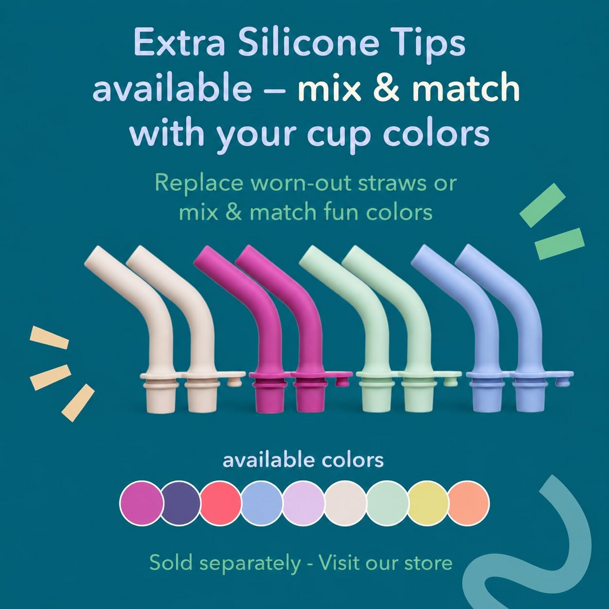 Replacement Silicone Straw Tips 4-Pack – Creamy + Sage + Lime + Peach