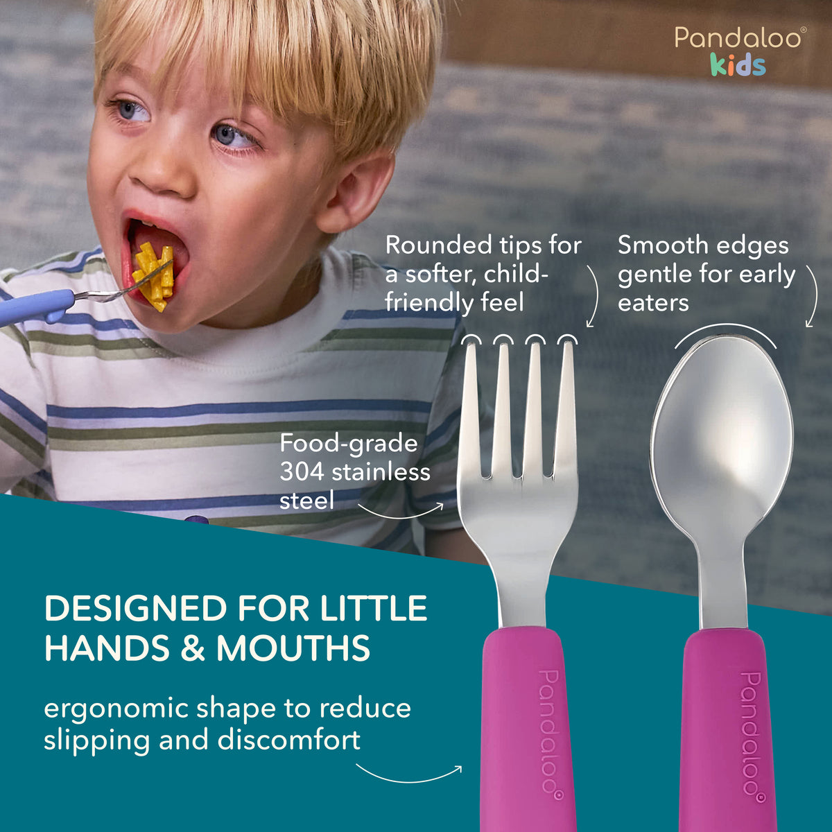 Kids Cutlery Set – Creamy Mushroom + Sweet Sage + Baby Blue