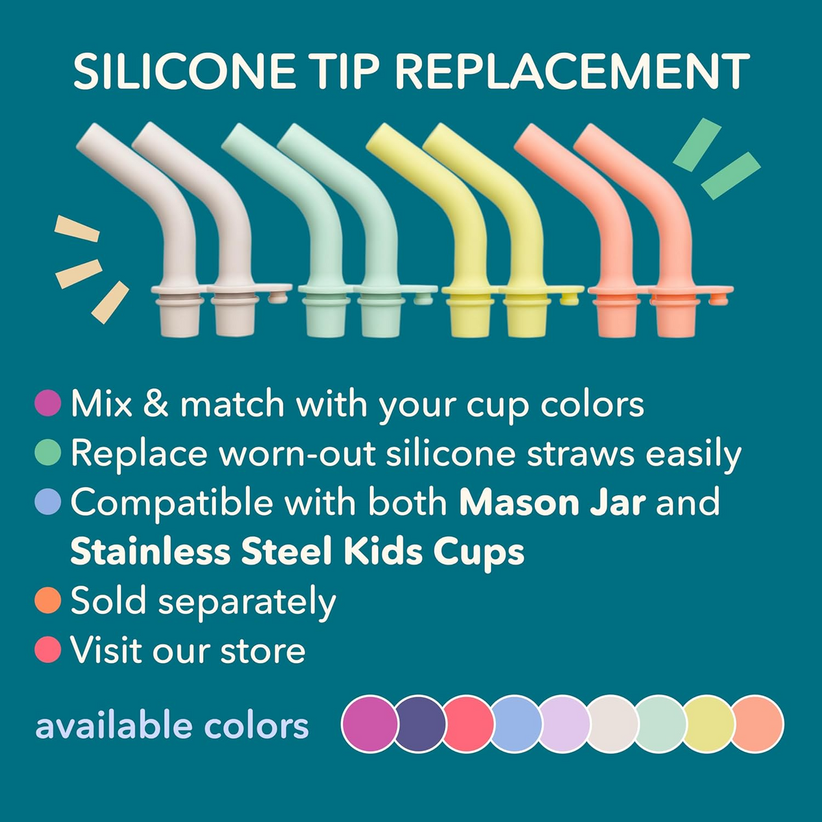 Replacement Silicone Straw Tips 4-Pack – Creamy + Sage + Lime + Peach