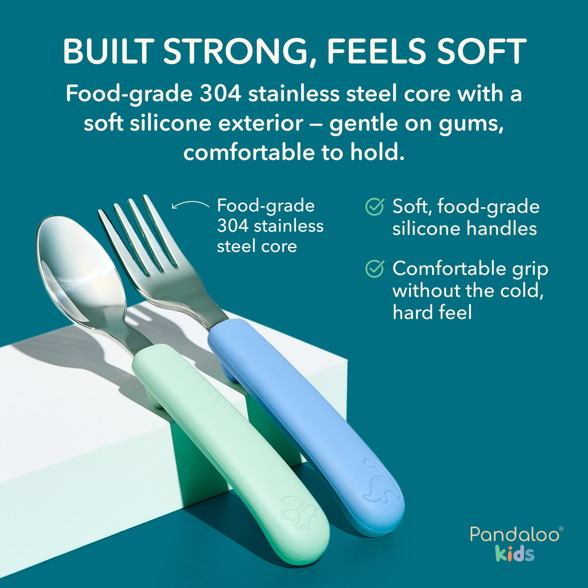 Kids Cutlery Set – Creamy Mushroom + Sweet Sage + Baby Blue