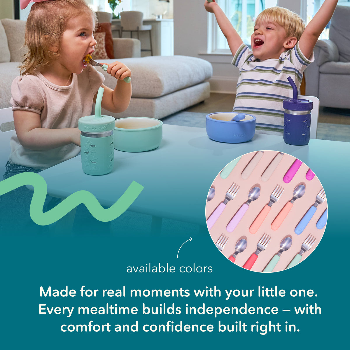 Kids Cutlery Set – Creamy Mushroom + Sweet Sage + Baby Blue