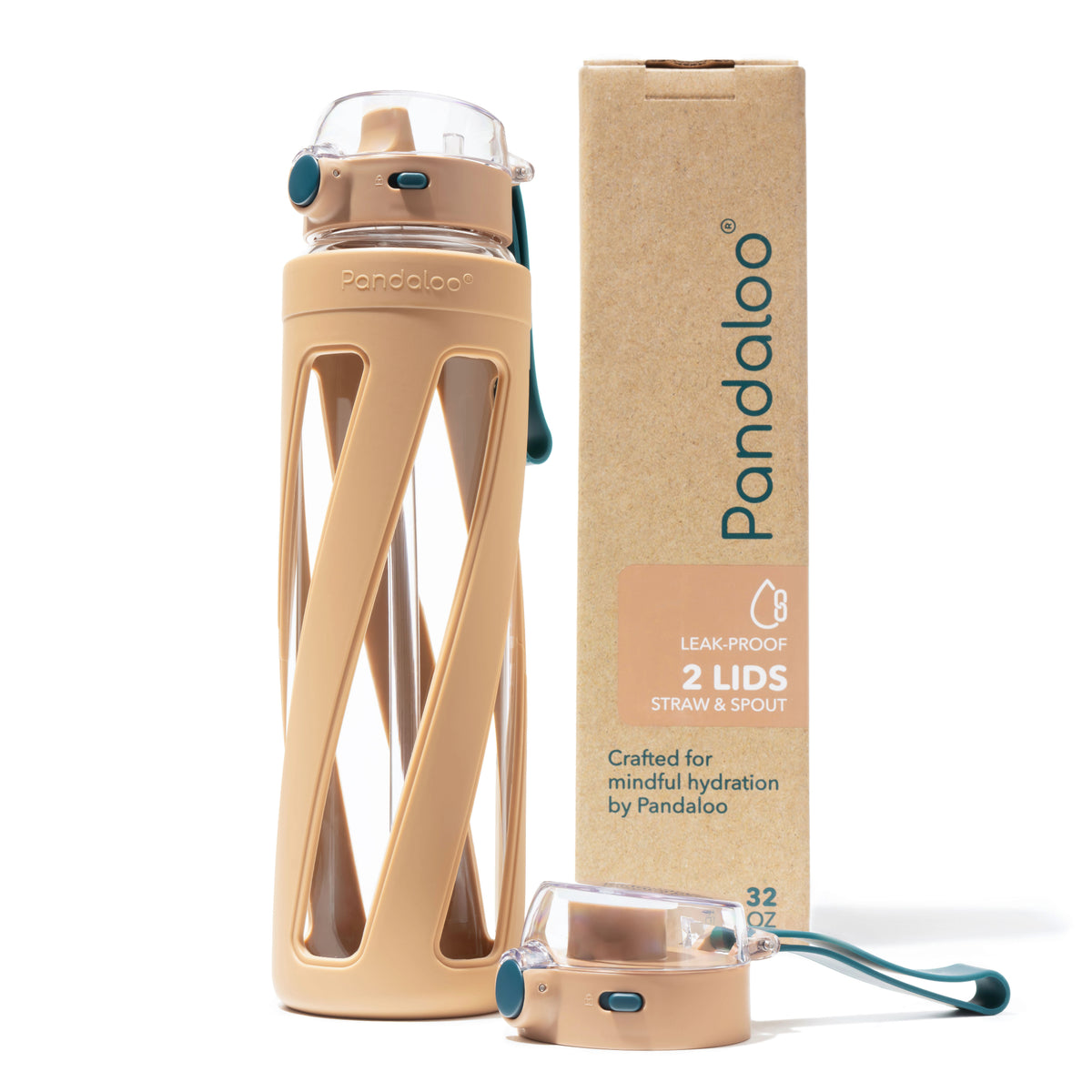 Pandaloo Orbit 32 oz glass water bottle in Amber Sand