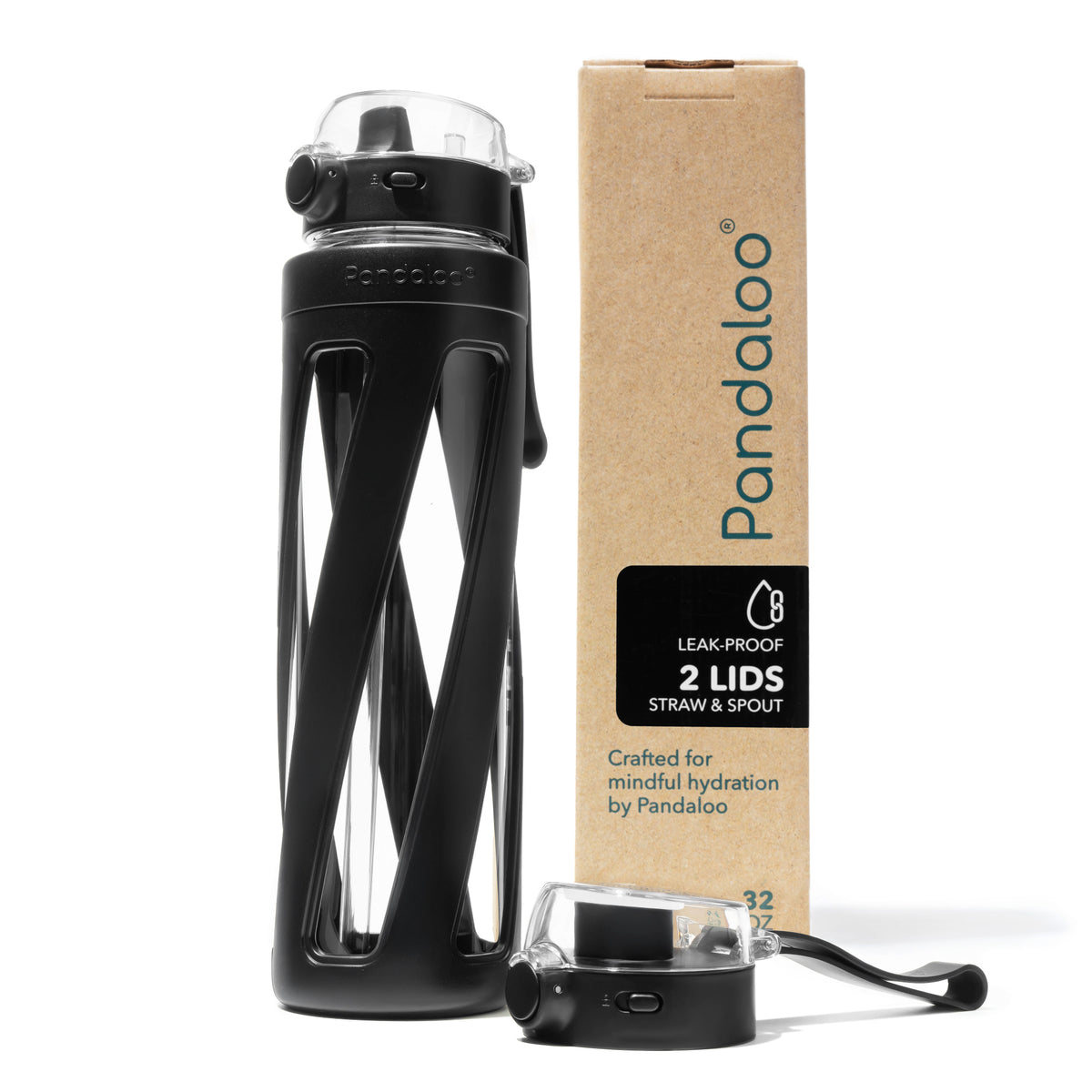Pandaloo Orbit 32 oz glass water bottle in Black
