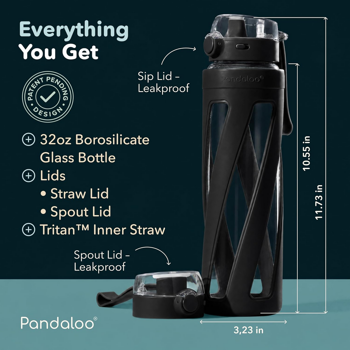 Orbit 32 oz Glass Water Bottle – Black