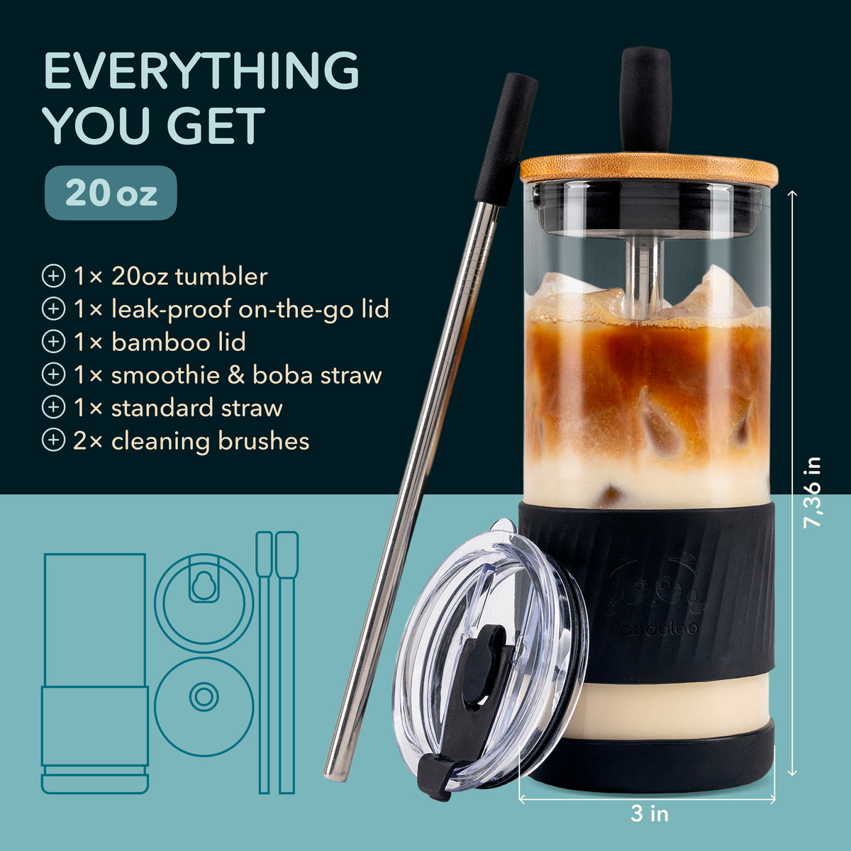 Original 20 oz Glass Tumbler – Black Saphir