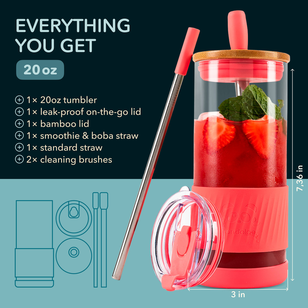 Original 20 oz Glass Tumbler – Coral