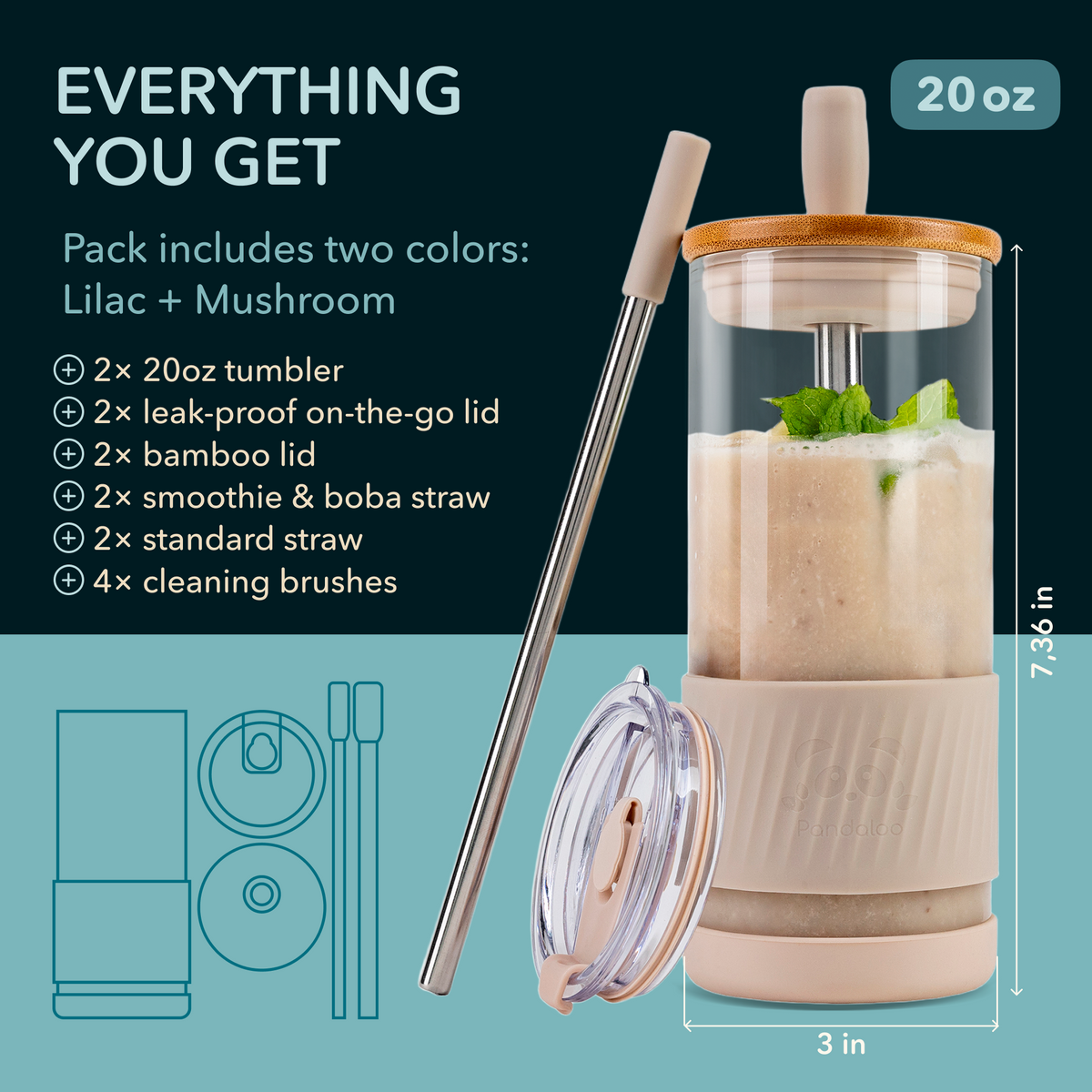 Original 20 oz Glass Tumbler 2-Pack – Lilac + Creamy Mushroom