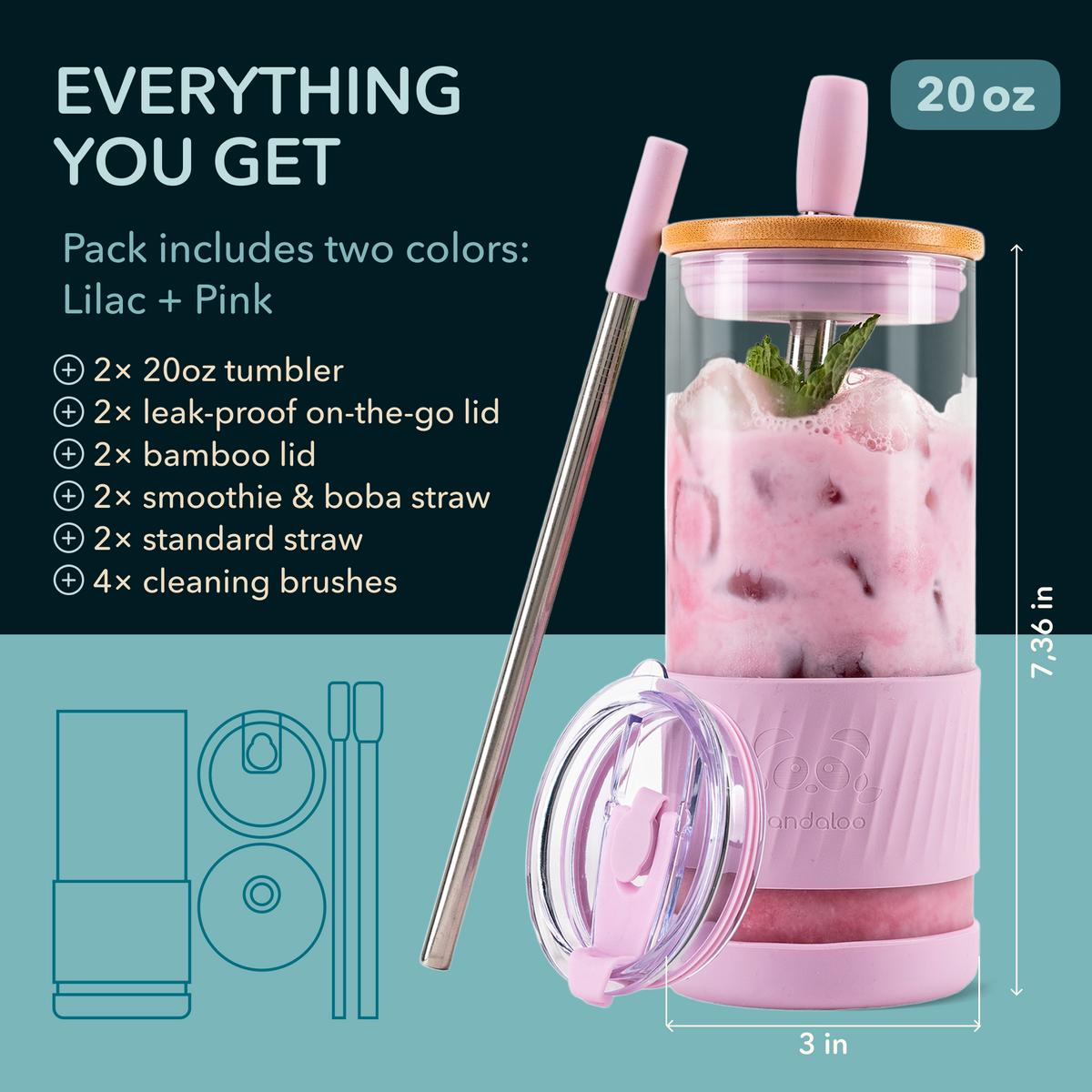 Original 20 oz Glass Tumbler 2-Pack – Lilac Rhapsody + Tender Pink