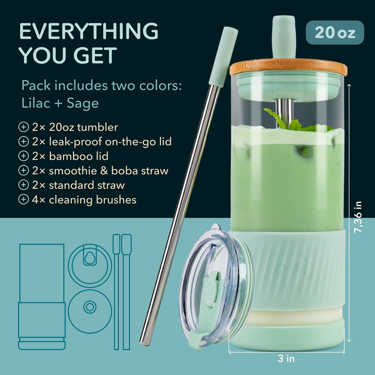 Original 20 oz Glass Tumbler 2-Pack – Lilac + Sage