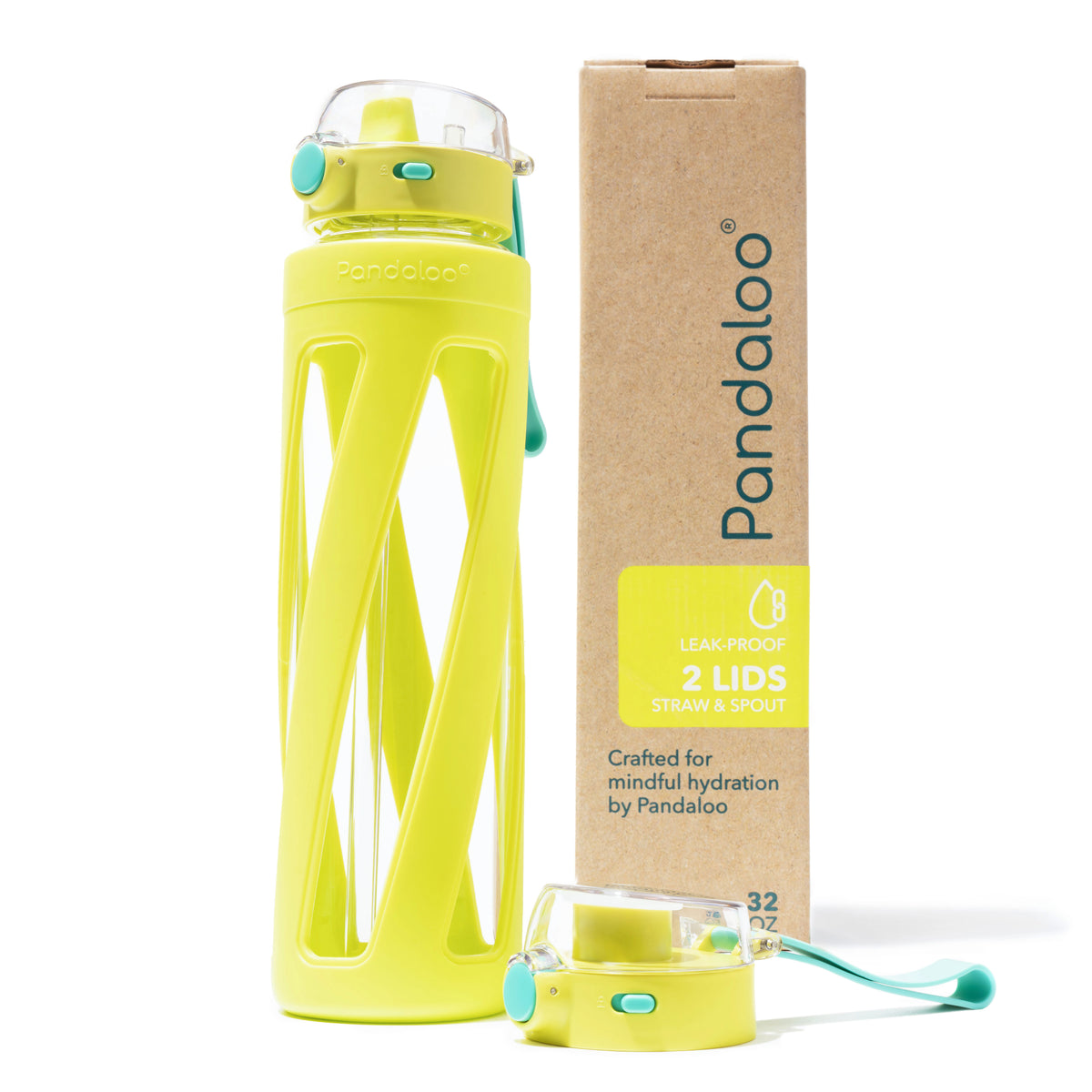 Pandaloo Orbit 32 oz glass water bottle in Lime Glow