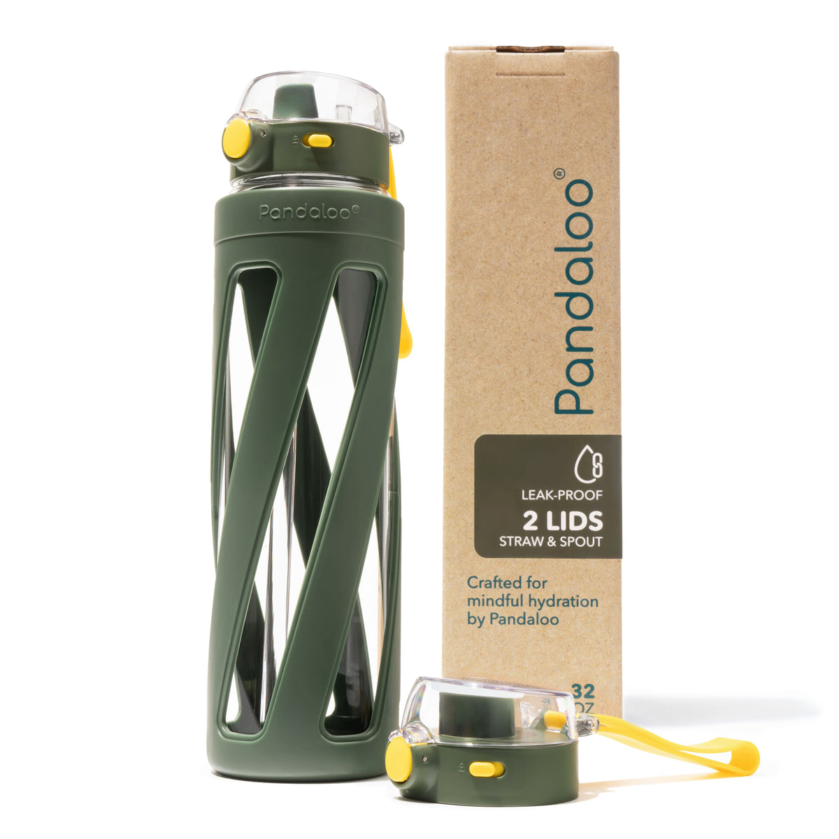 Pandaloo Orbit 32 oz glass water bottle in Olive