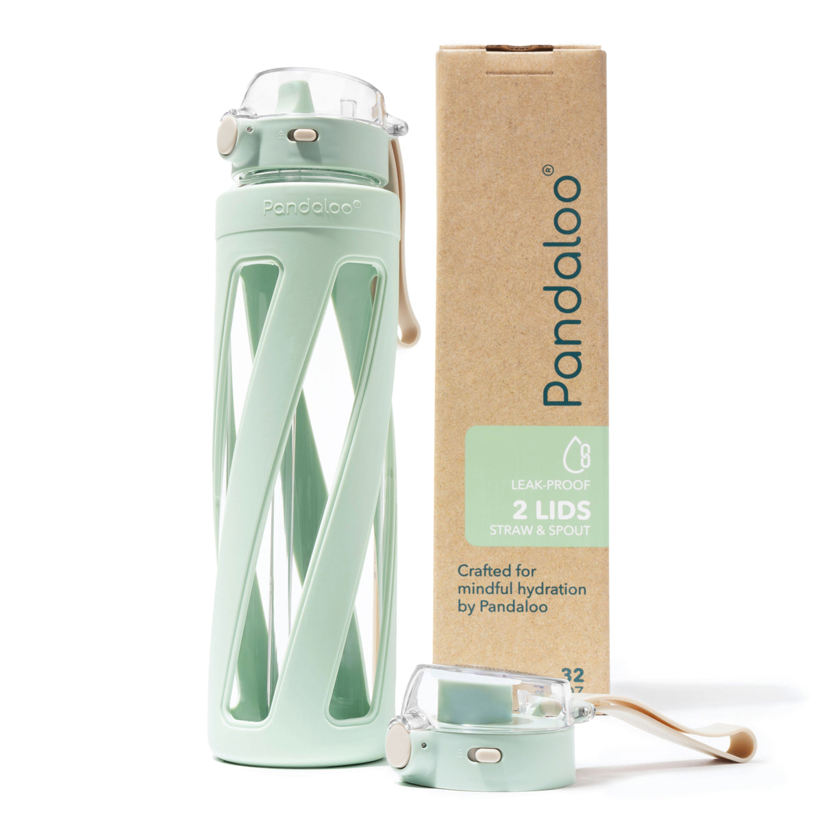 Pandaloo Orbit 32 oz glass water bottle in Sage