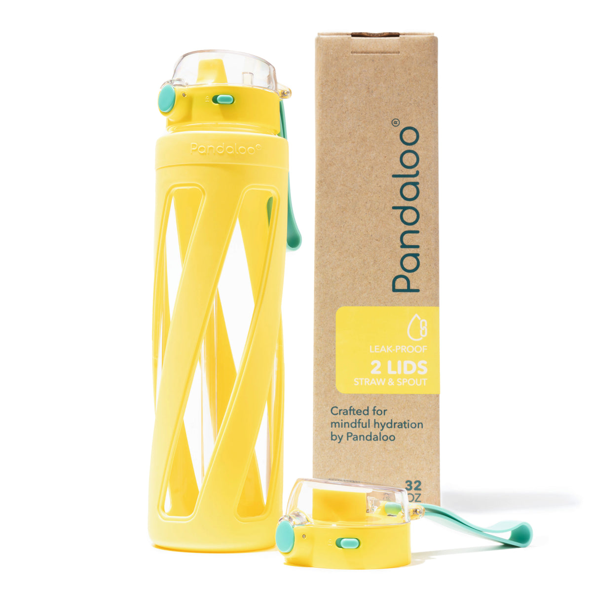 Pandaloo Orbit 32 oz glass water bottle in Sunbeam Yellow