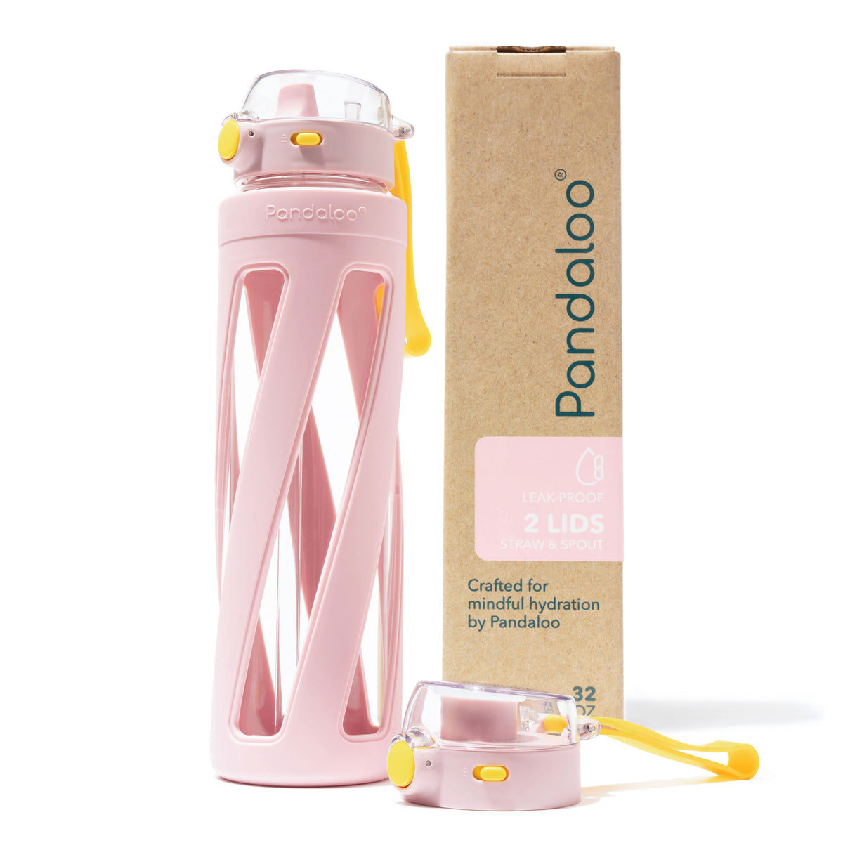 Pandaloo Orbit 32 oz glass water bottle in Tender Pink